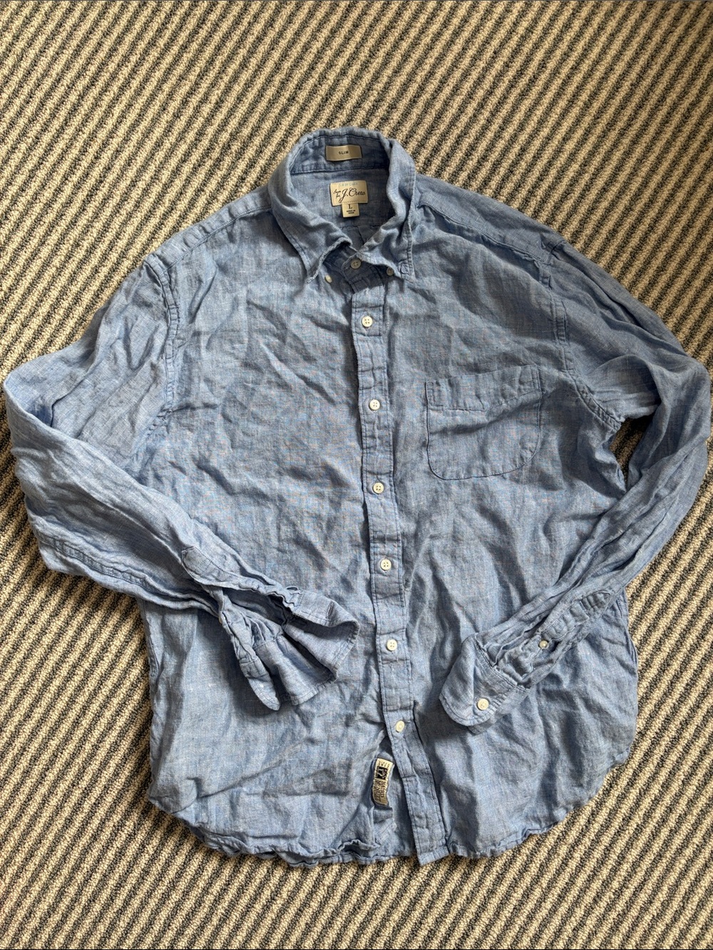 J. Crew Men's Light Blue Button-Down 100% Linen Shirt